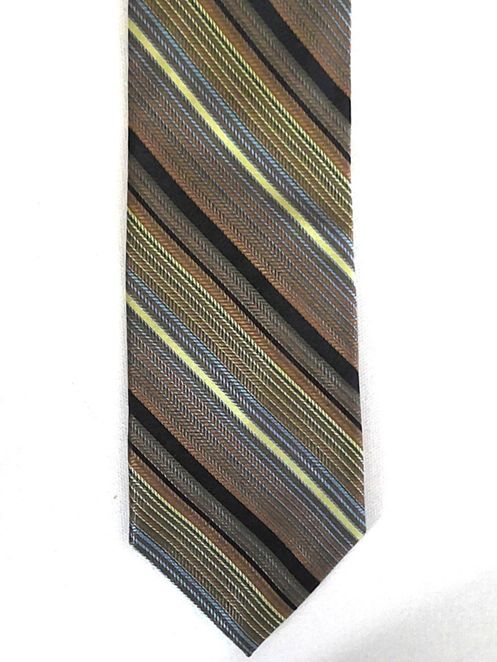 Bruno Piattelli Roma Men's Neck Tie Black Bronze Blue & Light Gold Striped Silk